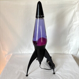 Vintage 1990s Lava Lite Light Starship Lamp Black Rocket Purple Lava Color Works